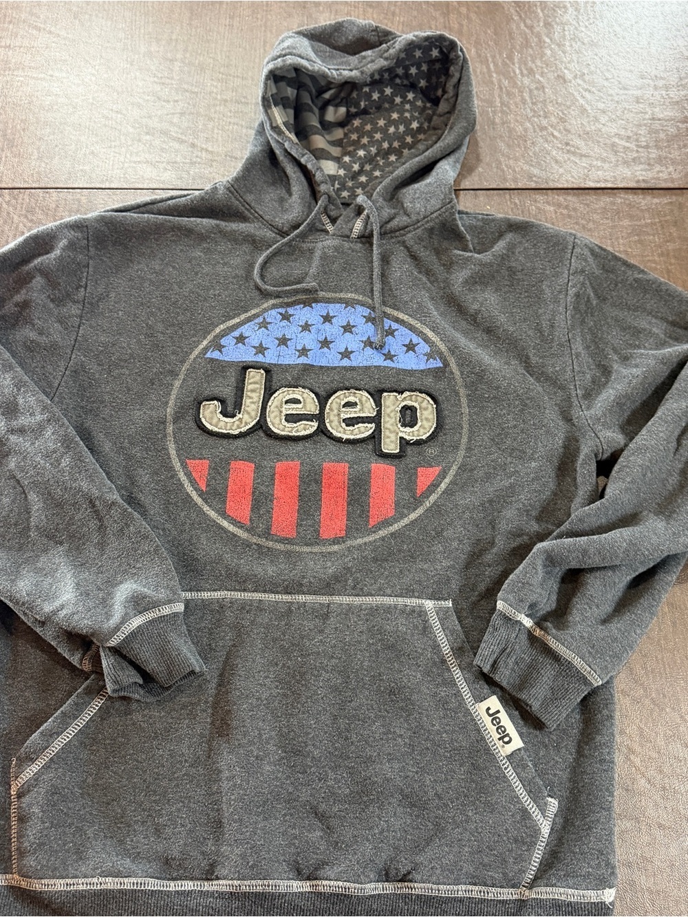 Jedco Jeep Men's Gray Hoodie with American Flag Logo Sz M